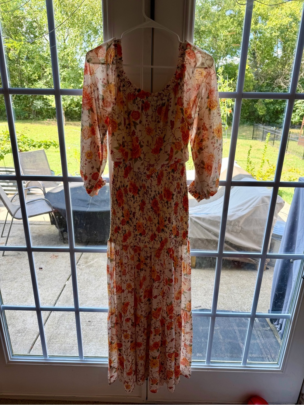 Vici Cream Maxi Dress with Orange & Yellow Floral Print